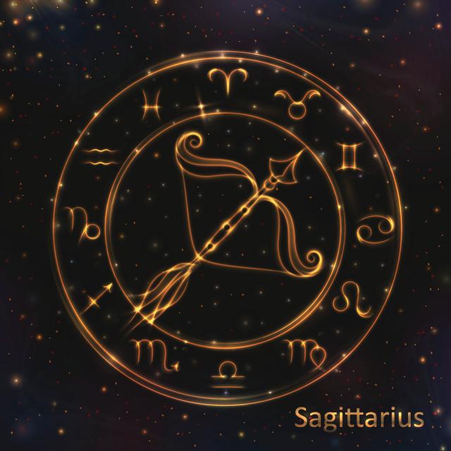 Glowing Astrology Zodiac Signs, Golden Shining Sagittarius Maturi Size: 91cm H x 91cm W x 3.8cm D on Productcaster.