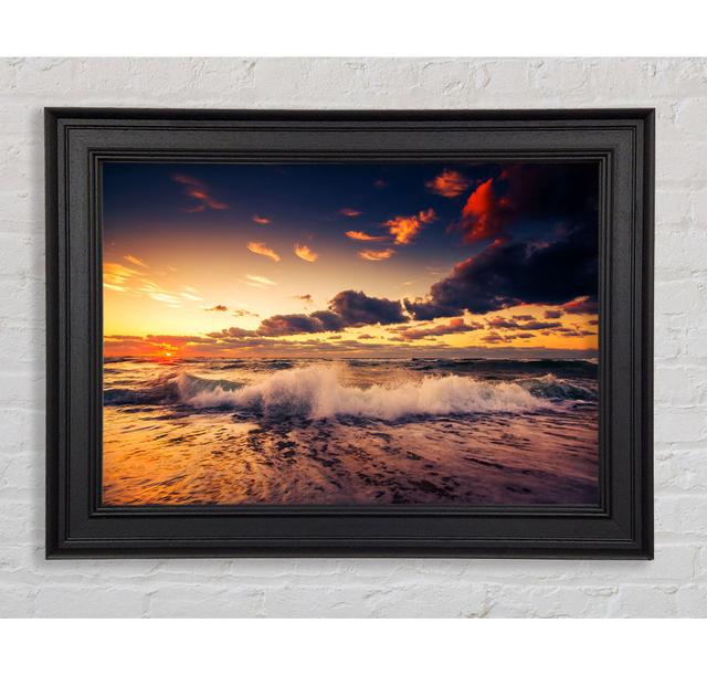 Waves At Dusk Framed Print Highland Dunes Size: 84.1cm H x 142.2cm W on Productcaster.