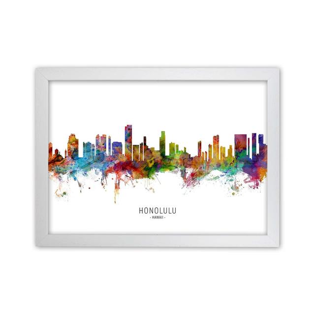 Honolulu Hawaii Skyline by Michael Tompsett - Print Latitude Run Format: White Framed, Size: 25cm H x 34cm W x 3cm D on Productcaster.