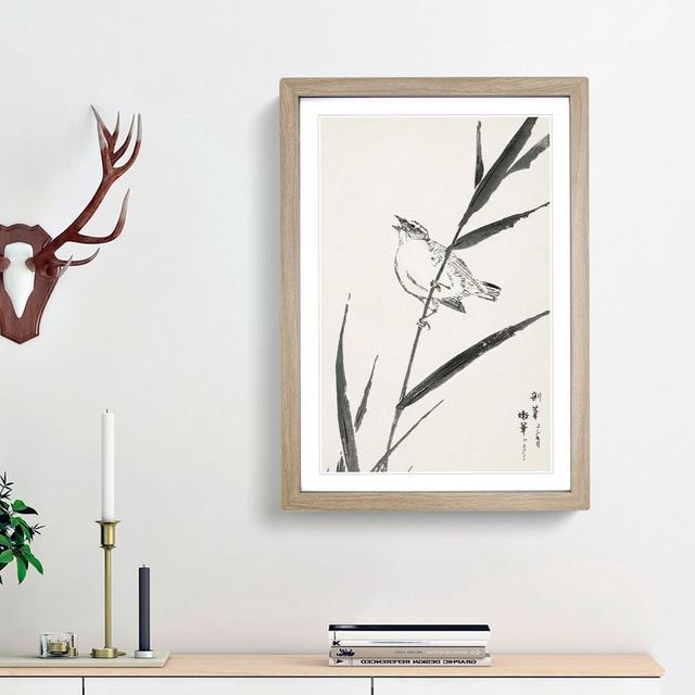 Bunting Bird upon a Reed by Numata Kashu - Picture Frame Painting Print East Urban Home Frame Option: Oak Framed, Size: 48cm H x 36cm W x 2cm D on Productcaster.