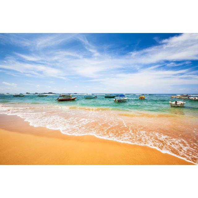 Boats On Beach by Cinoby - Print House of Hampton Size: 50cm H x 75cm W on Productcaster.