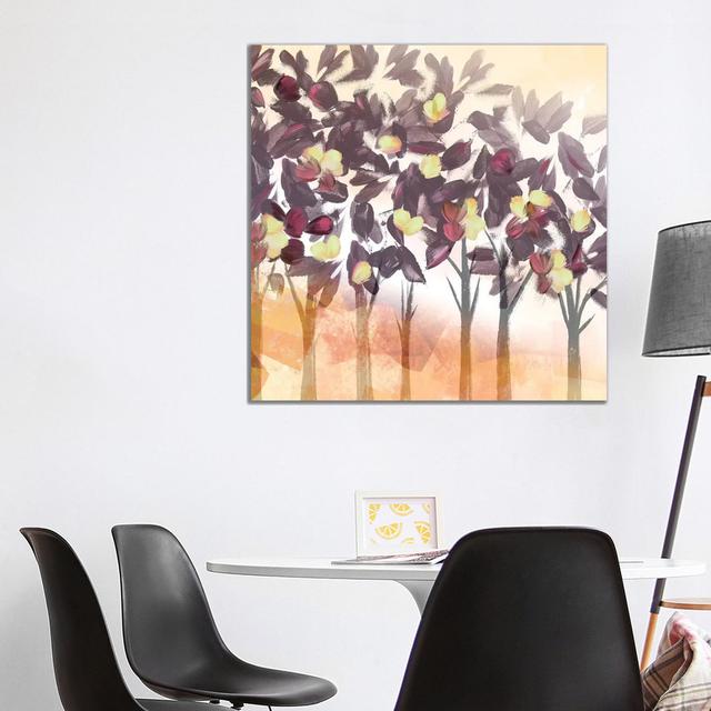 Pink Trees Dark - Wrapped Canvas Painting ClassicLiving Size: 93.98cm H x 93.98cm W x 3.81cm D on Productcaster.