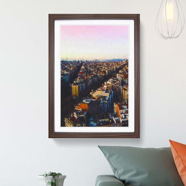 View of Barcelona in Spain in Abstract - Picture Frame Graphic Art Print East Urban Home Size: 60cm H x 40cm W x 2cm D, Frame Option: Walnut on Productcaster.