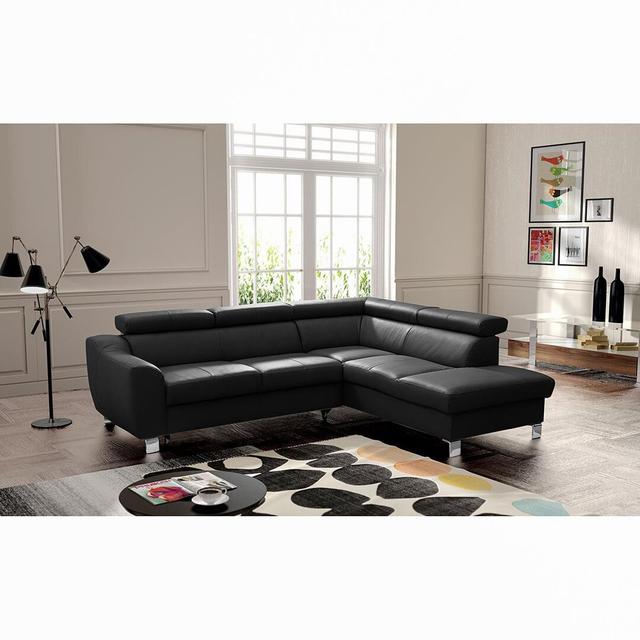 Avaiya Leather Corner Sofa with Ottoman 17 Stories Upholstery Colour: Black, Orientation: Right Hand Facing, Sleeping Function: Yes on Productcaster.