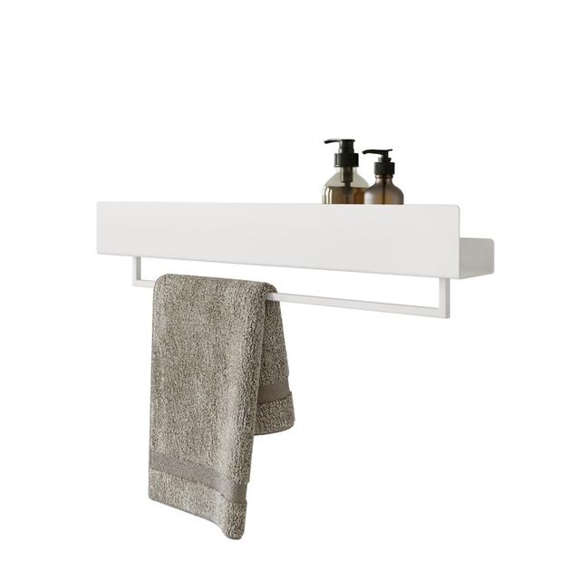 VASCA Metal Floating Shelf with Towel Bar DABSTORY Finish: White, Size: 8cm H x 40cm W x 4cm D on Productcaster.