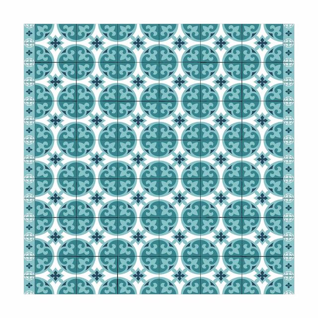 Turquoise geometric tile mix vinyl rug Marlow Home Co. Rug Size: Square 60cm on Productcaster.