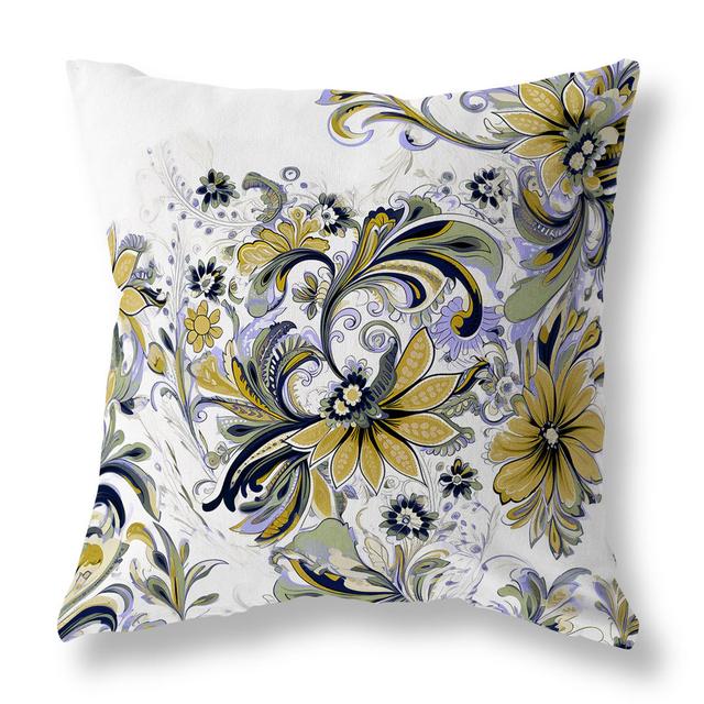 Wild Flora Fusion Floral Square Cushion mit Füllung AmritaSen Größe: 46 cm H x 46 cm B, Farbe: Blau/Grün on Productcaster.