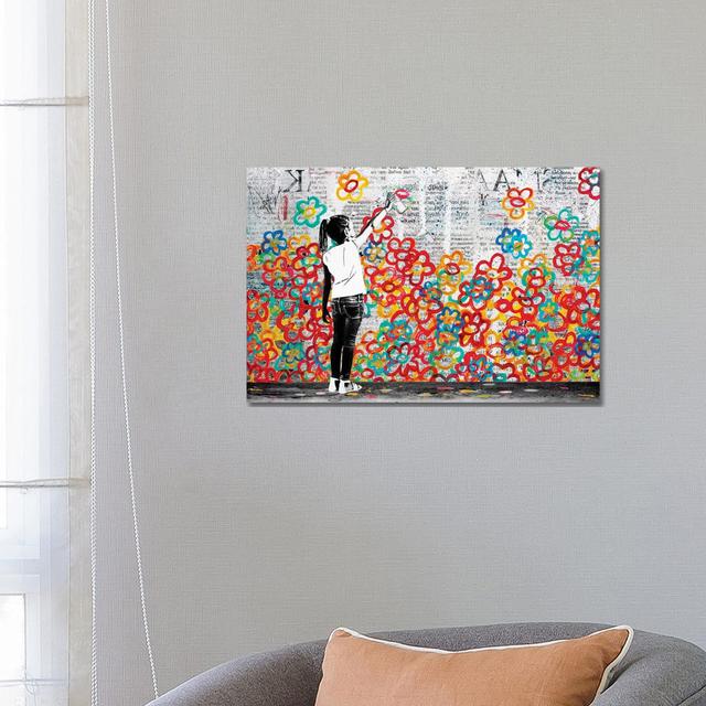 Flower Power by DB Waterman - Wrapped Canvas Print Marlow Home Co. Size: 45.72cm H x 66.04cm x W 1.91cm D on Productcaster.