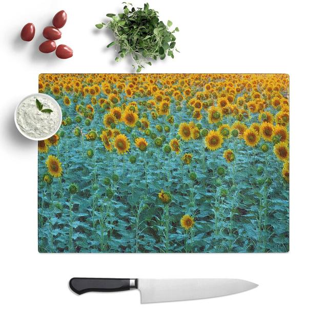 Tempered Glass Sunflowers Soon to Bloom Chopping Board East Urban Home Size: 39 cm W x 28.5 cm L on Productcaster.