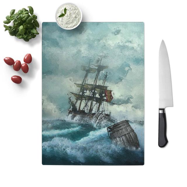 Tempered Glass Pirate Ship upon a Stormy Sea Chopping Board East Urban Home Size: 20 cm W x 28.5 cm L on Productcaster.