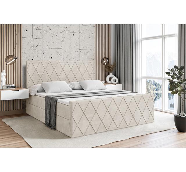 Boxspringbett mit H3 Bonell-Federkernmatratze, Topper und Bettkasten ModernMoments Farbe: Beige/Cremefarben, Größe: 160 cm B x 200 cm L on Productcaster.