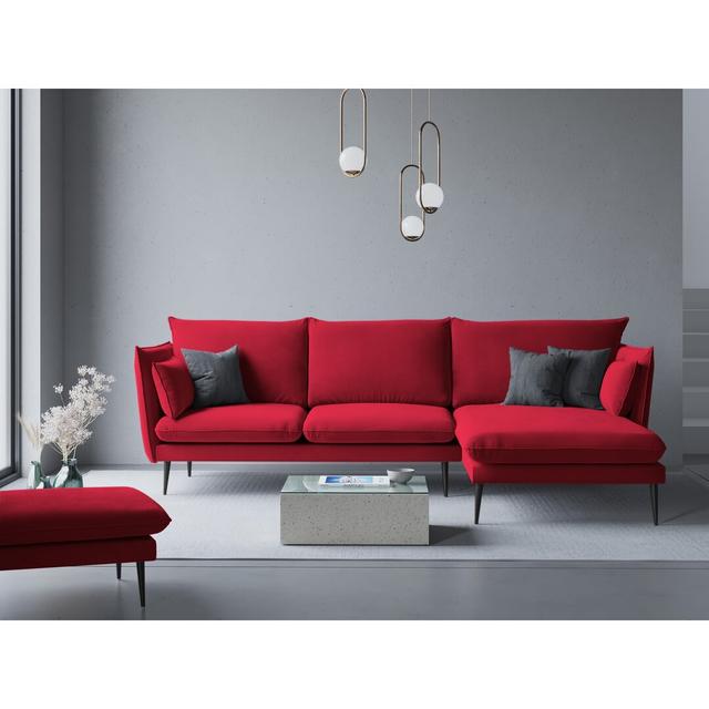 Ecksofa Adamec Canora Grey Ausrichtung: Rechts ausgerichtet, Farbe der Beine: Schwarz, Polsterfarbe: Rot on Productcaster.