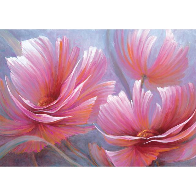 Playful Pink Flowers - Wrapped Canvas Painting Marlow Home Co. Size: 61cm H x 91cm W x 3.8cm D on Productcaster.