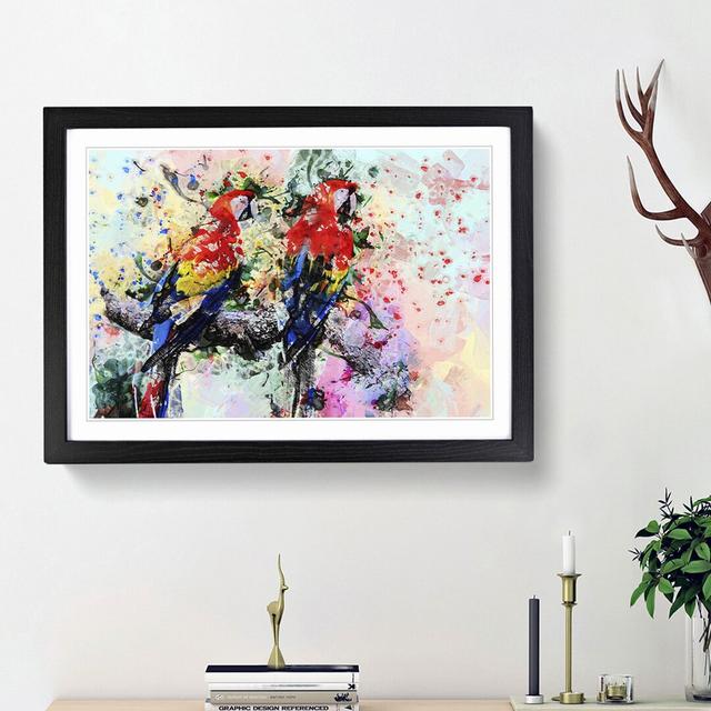 Two Rainbow Macaw Parrots in Abstract - Picture Frame Painting Print East Urban Home Frame Option: Black Framed, Size: 62cm H x 87cm W x 2cm D on Productcaster.