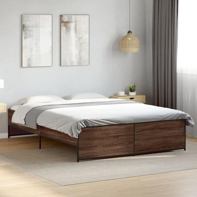 Vidaxl Bed Frame Engineered Wood And Metal 17 Stories Colour: Brown Oak, Size: Kingsize (5') on Productcaster.