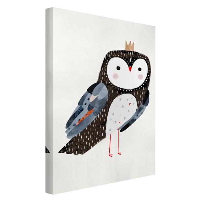 Crowned Owl Dark - Wrapped Canvas Graphic Art Print Zoomie Kids Format: Recycled Canvas, Size: 90cm H x 60cm W on Productcaster.