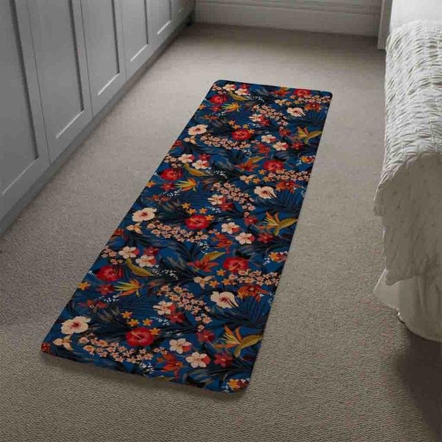 Litteral Tropical Flowers and Plants Designer Shaggy Blue/Orange Rug East Urban Home on Productcaster.