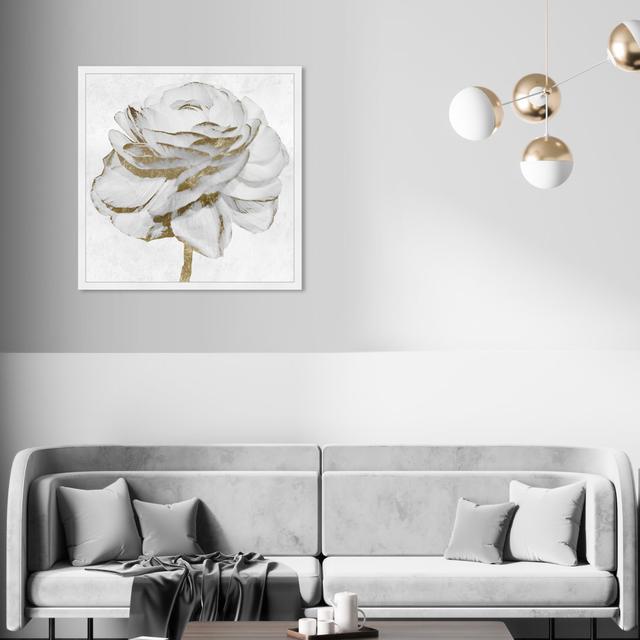 Floral And Botanical White Gold Peony, Glam White - Single Picture Frame Print Oliver Gal Frame Colour: White, Size: 76.2cm H x 76.2cm W x 3.81cm D on Productcaster.