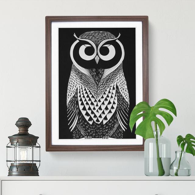 Owl Monochrome No.2 - Picture Frame Graphic Art World Menagerie Frame Colour: Walnut, Size: 46cm H x 34cm W x 2cm D on Productcaster.