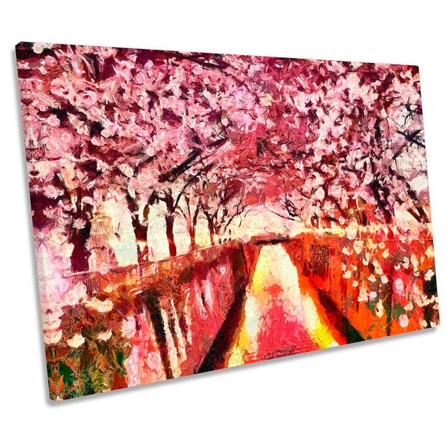 Pink Blossom Floral Landscape CANVAS WALL ARTWORK Print Art Rosalind Wheeler Size: 30.5cm H x 45.7cm W x 2cm D on Productcaster.