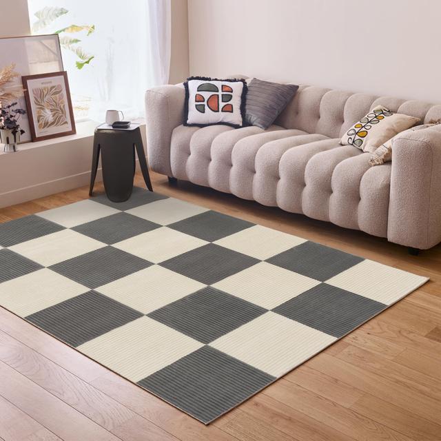 Aura Collection Living Room Rugs Checkered Design in Grey THE RUGS Rug Size: Rectangle 6'6" x 9'6" on Productcaster.