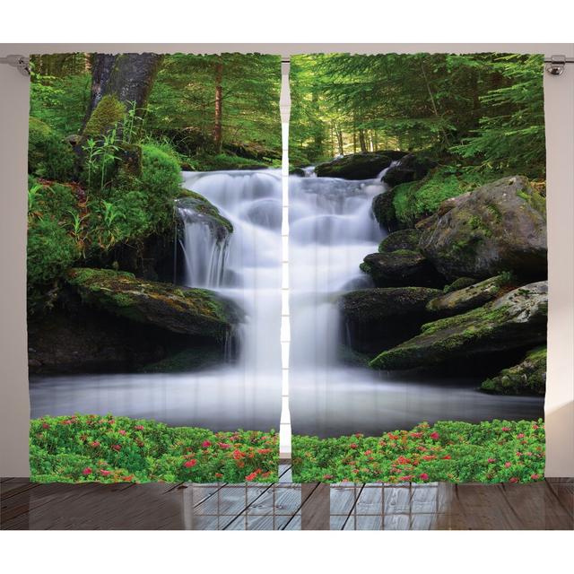 2-tlg. Vorhang-Set Trees and Flowers in Forest Mother Nature, halbtransparent East Urban Home Panel-Größe: 280 cm B x 245 T cm on Productcaster.