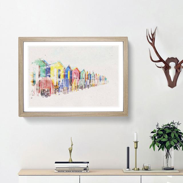 Beach Huts in Cape Town Watercolour - Picture Frame Graphic Art Print East Urban Home Size: 62cm H x 87cm W x 2cm D, Frame Option: Oak Framed on Productcaster.