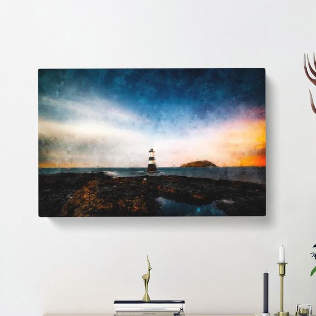 Lighthouse and Seascape at Dusk - Wrapped Canvas Painting Print East Urban Home Size: 40cm H x 60cm W x 3cm D on Productcaster.