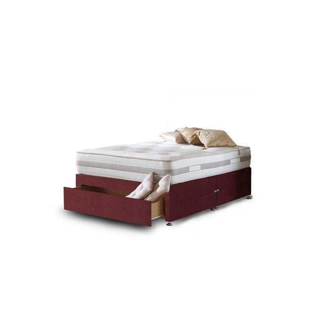 Aspelare Memory Foam Divan Bed Fairmont Park Size: Kingsize, Colour: Plum Linen, Storage Type: Jumbo End Drawer on Productcaster.