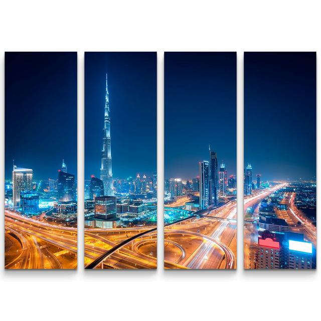 4-tlg. Leinwandbilder-Set Skyline bei Nacht - Dubai East Urban Home on Productcaster.