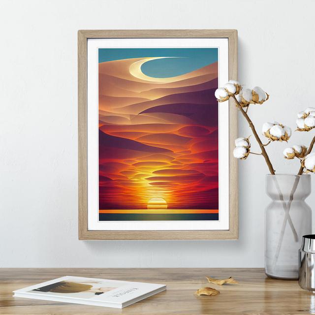 Mystical Abstract Ocean Sunset - Picture Frame Graphic Art 17 Stories Size: 46cm H x 34cm W, Format: Oak on Productcaster.