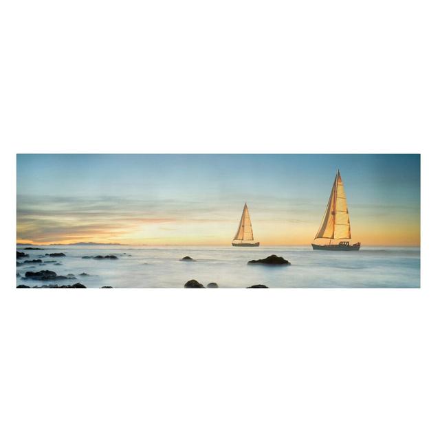 Sailing Ships in the Ocean - Wrapped Canvas Graphic Art Longshore Tides Format: 260g/m² Canvas, Size: 40cm H x 120cm W on Productcaster.