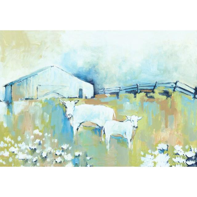 Barn with Cows - Wrapped Canvas Painting Print August Grove Size: 61cm H x 91cm W x 3.8cm D on Productcaster.