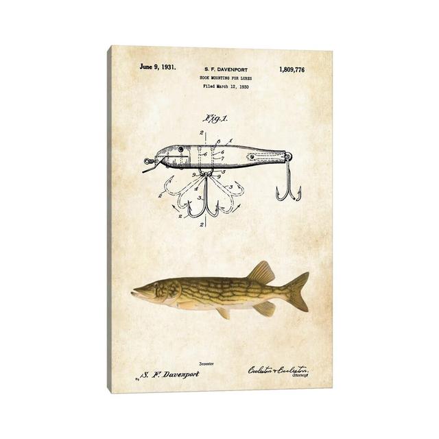 Northern Pike Fishing Lure by Patent77 - Wrapped Canvas Graphic Art Happy Larry Size: 66.04cm H x 45.72cm W x 3.81cm D on Productcaster.