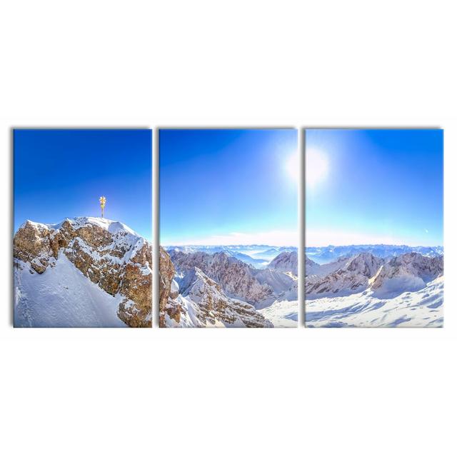 Zugspitze in the Sunlight - 3 Piece Wrapped Canvas Photograph Print Set East Urban Home Size: 210 cm H x 100 cm W x 2.4 cm D on Productcaster.