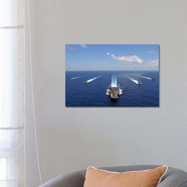 The USS Abraham Lincoln Leading A Formation Of Ships From The Abraham Lincoln Strike Group - Wrapped Canvas Print Breakwater Bay Size: 45.72cm H x 66. on Productcaster.