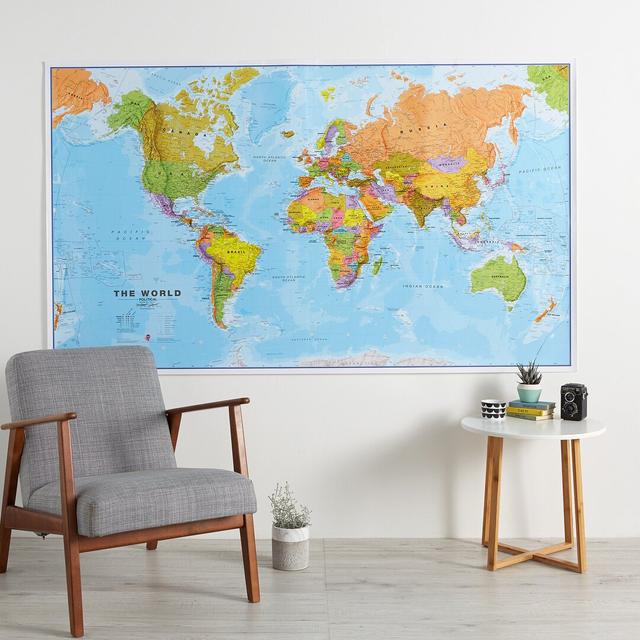 Political World Map - No Frame Print East Urban Home Size: 84cm H x 119cm W x 0.1cm D on Productcaster.