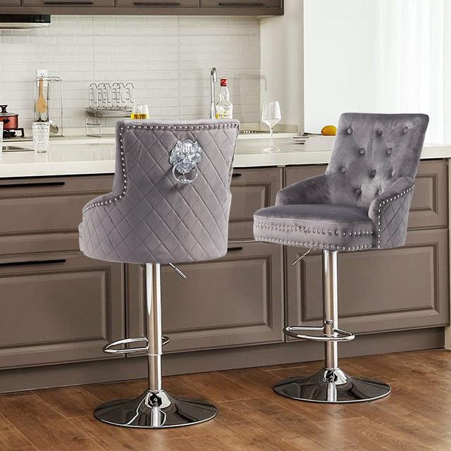 Rish Height Adjustable Swivel Bar Stool Mercer41 Upholstery Colour: Grey on Productcaster.