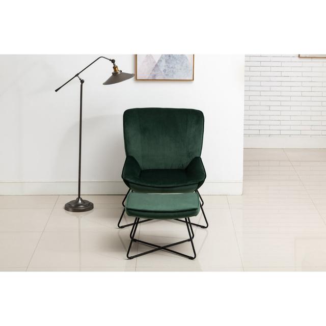 Carmean Upholstered Accent Chair with Ottoman Hashtag Home Upholstery Colour: Green on Productcaster.