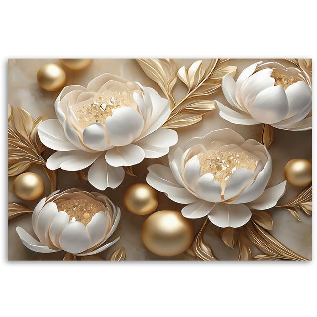 Leinwanddruck, Gold Glamour Flowers 3D - Print Fairmont Park Größe: 70 cm H x 100 cm B on Productcaster.