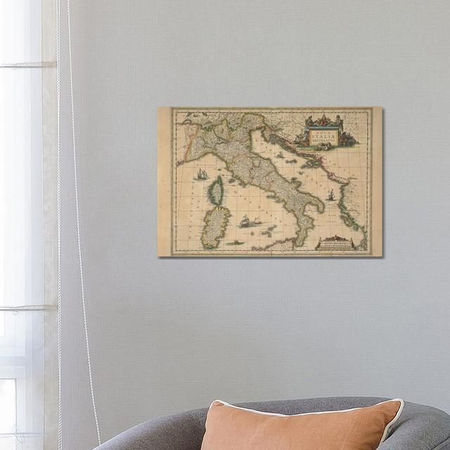 Map Of Italy by Joan Blaeu - Wrapped Canvas Print Borough Wharf Size: 45.72cm H x 66.04cm W x 1.91cm D on Productcaster.