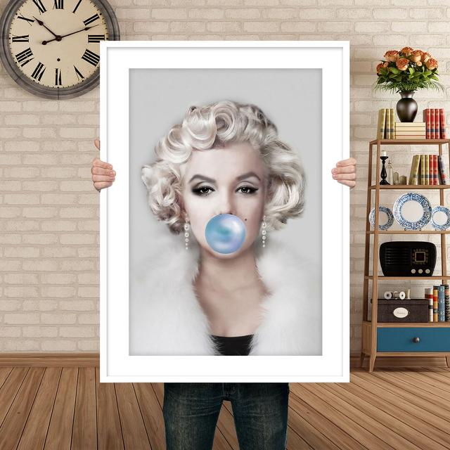 Marilyn Monroe Hollywood Blue Bubblegum Wall Art Art Print East Urban Home Size: 91cm H x 61cm W x 2.5cm D, Frame Option: White Framed on Productcaster.