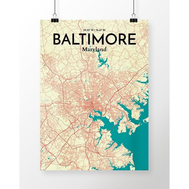 Baltimore City Map - No Frame Print East Urban Home Size: 70.8 cm H x 40.6 cm W on Productcaster.