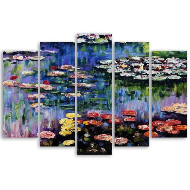 Water Lilies by Claude Monet - 5 Piece Unframed Painting Print Set on Canvas Marlow Home Co. on Productcaster.