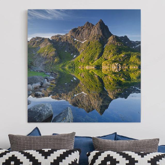 Leinwandbild Mountain Landscape with Water Reflection in Norway Union Rustic Größe: 70 cm H x 70 cm B, Format: Leinwand on Productcaster.