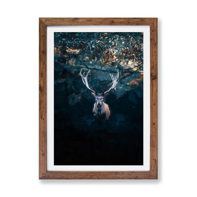 'Deer Stag in the Forest' - Picture Frame Graphic Art Print on Paper East Urban Home Size: 63cm H x 45cm W x 2cm D, Frame Option: Walnut on Productcaster.