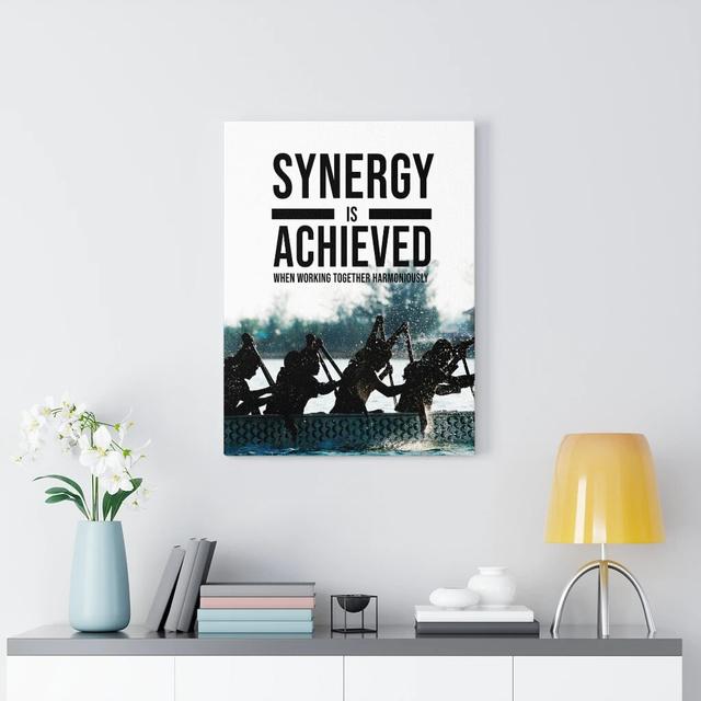 Synergy Is Achieved - Wrapped Canvas Typography Blue Elephant Size: 61cm H x 46cm W on Productcaster.