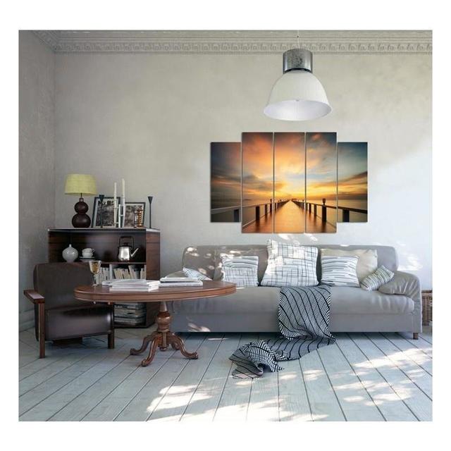 View of the Sunset on the Pier - 5 Piece Photographic Print Set on Canvas Brayden Studio Size: 100cm H x 150cm W on Productcaster.