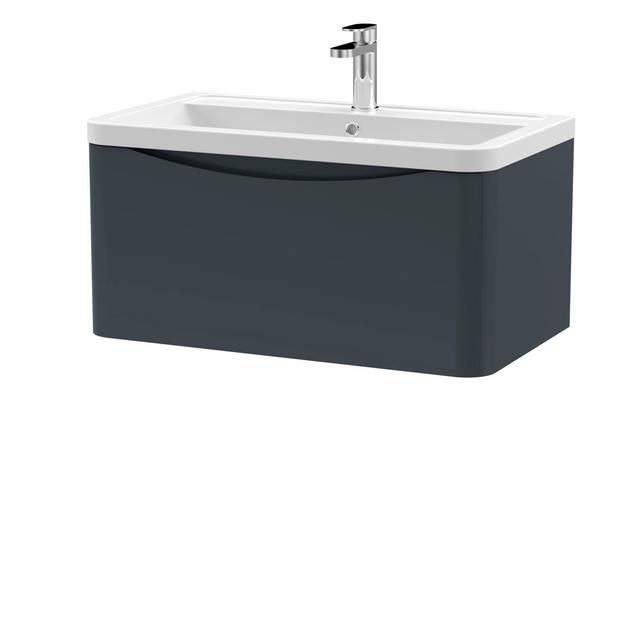 Lunar 800mm Single Bathroom Vanity with Integrated Vitreous China Basin Nuie Vanity Unit Colour: Soft Black on Productcaster.