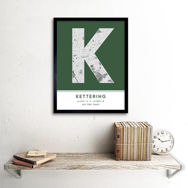 Kettering City Map Kettering England United Kingdom City Map Green - Single Picture Frame Typography Wee Blue Coo on Productcaster.